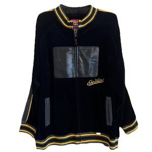 Ecko Unlimited Velour Track Jacket Full Zip Black Mens L Streetwear Skater Urban